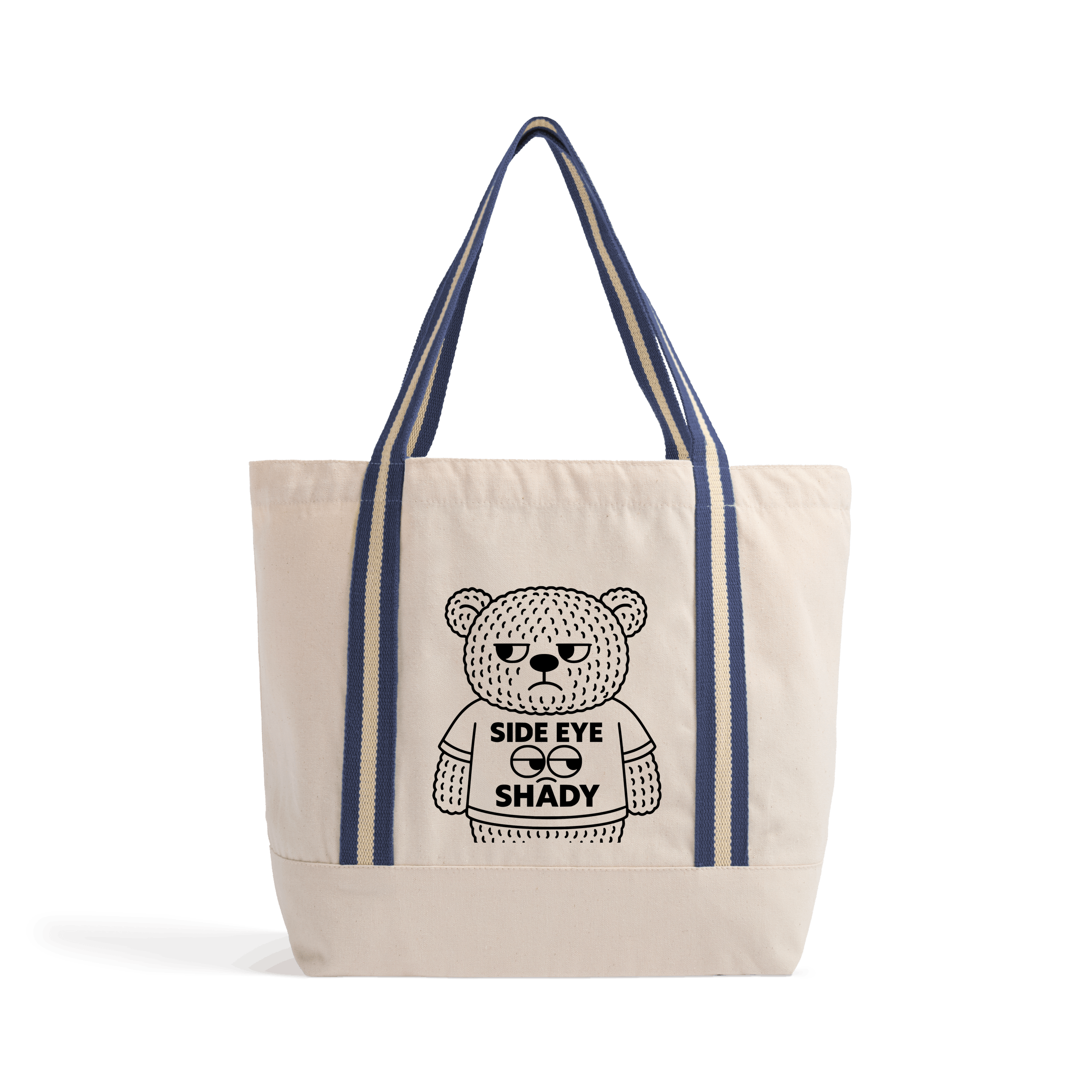 Natural/French Navy Heat Transfer Bag Front
