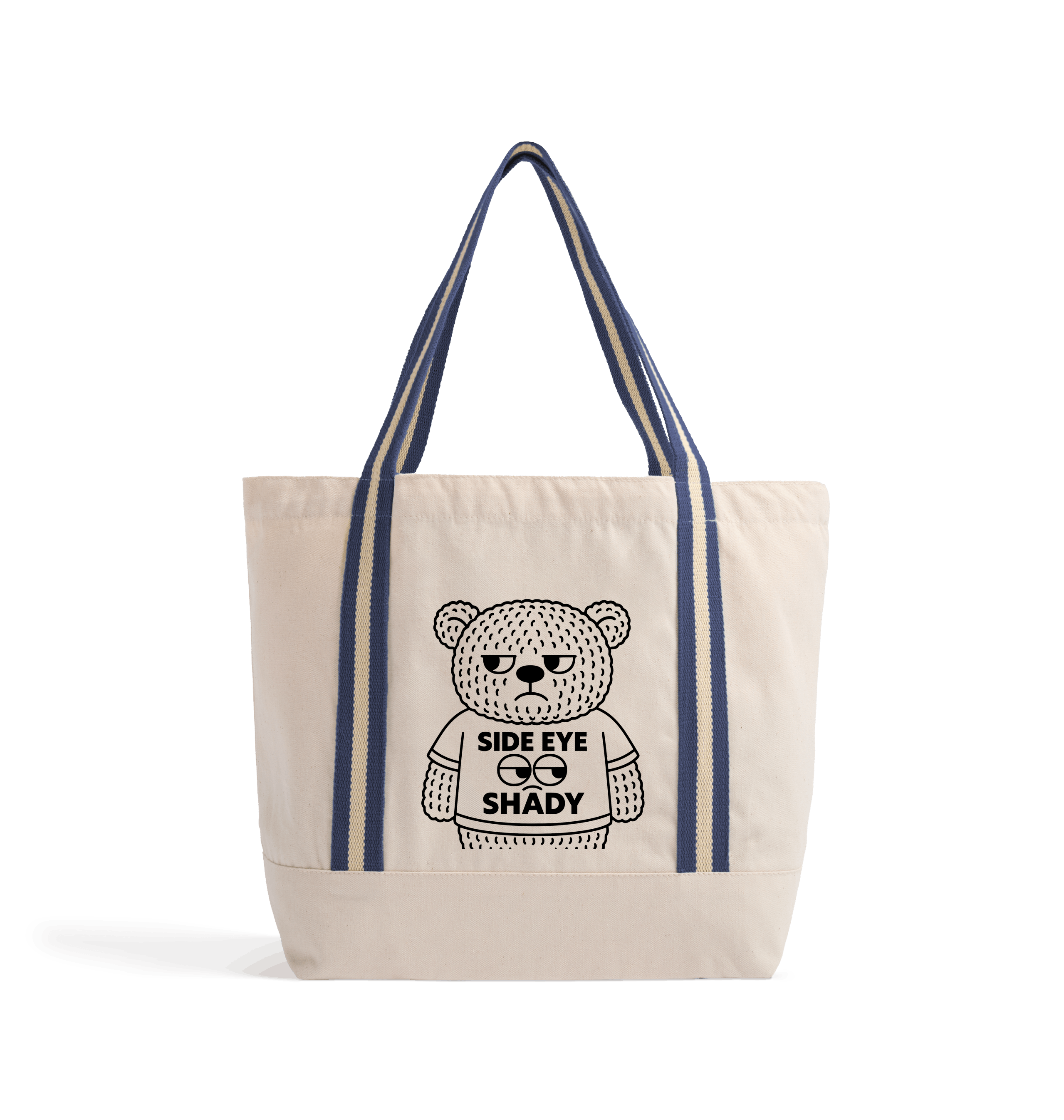 Natural/French Navy Heat Transfer Bag Front