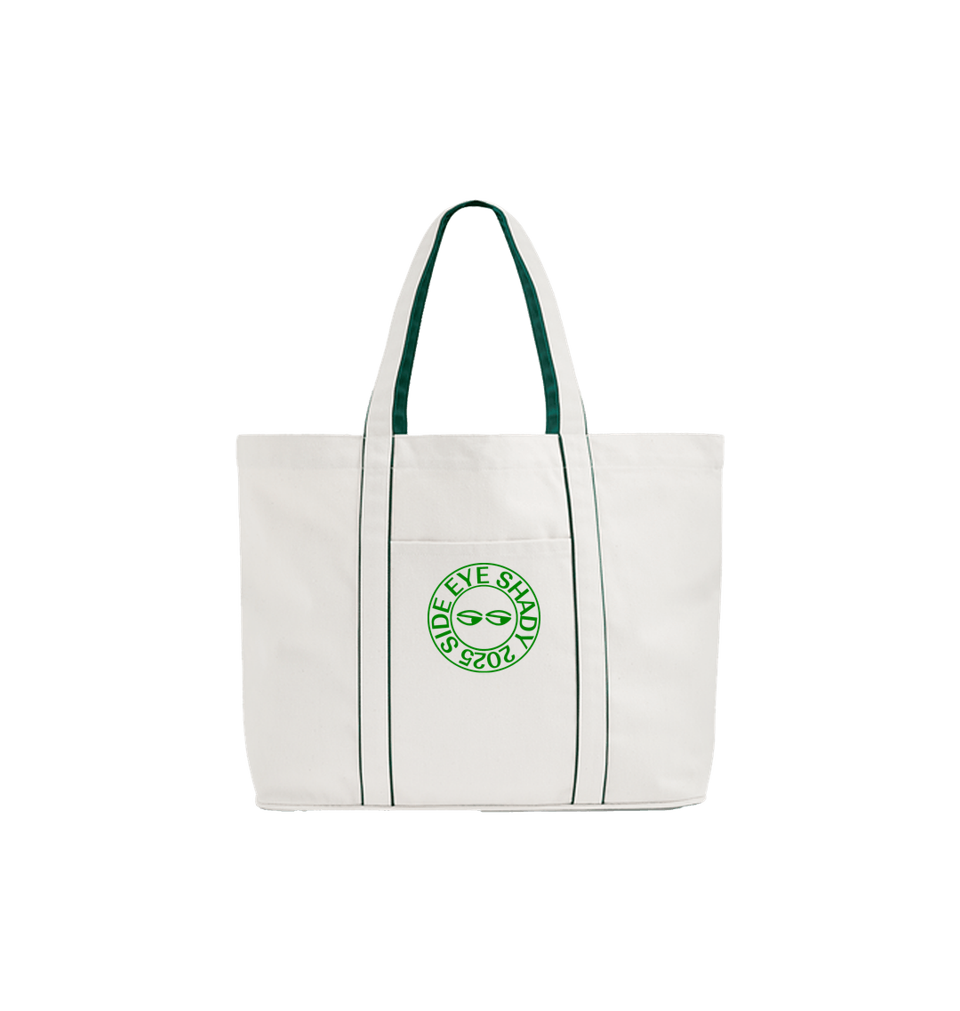 Soft White/Bottle Green Printed Bag